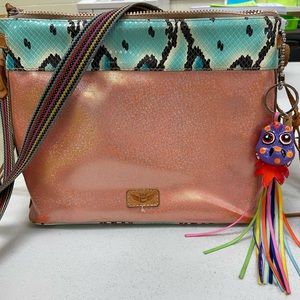 Pink glitter with blue snack print crossbody
